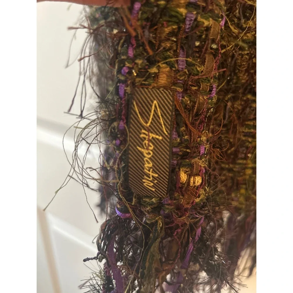 Shepatin Artisan Woven Fringe Scarf Purple Brown Multi Texture Boho Ribbon Wrap
